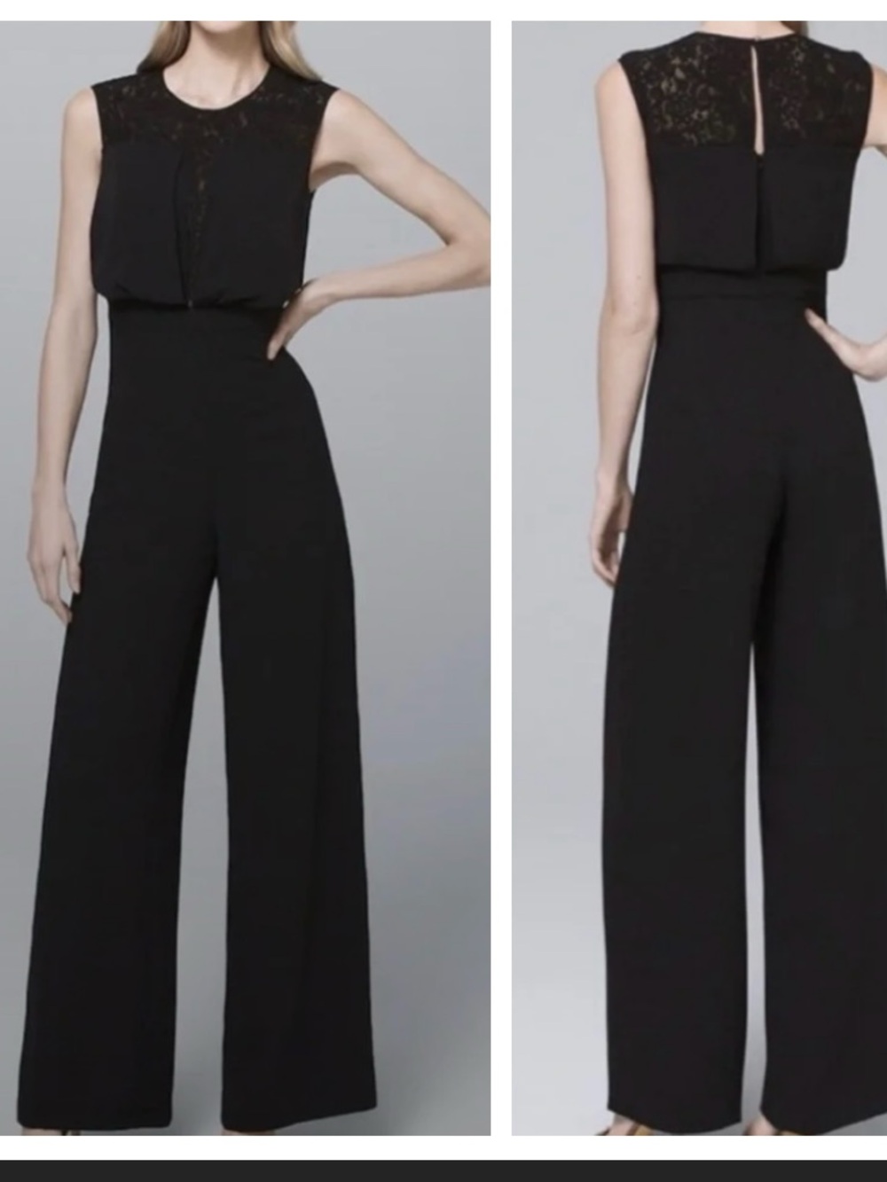 WHBM Black Lace Inset Wide-Leg Jumpsuit 2